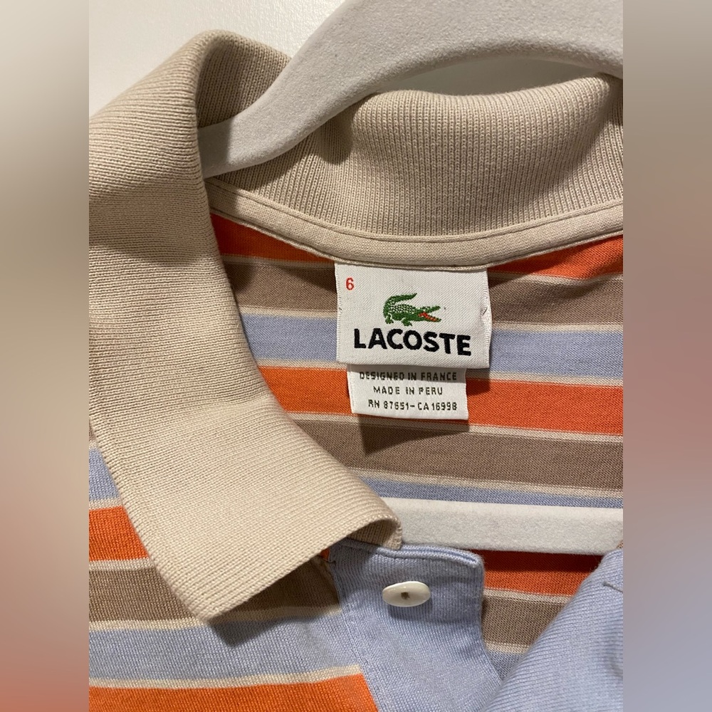 Lacoste Men's Striped Polo Shirt - Orange and Blue XL Cotton Quite lux Colorful